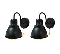 WGFJKI Retro Industrial Wall Light Black Metal Sconce 2pcs Bedside Reading Wall Light With Pull Chain Switch, Farmhouse Wall Mount Lighting Fixtures E27 Headboard Lamps for Bedroom