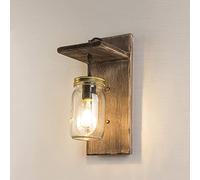 WGFJKI Retro Wood Wall Sconce Industrial Wall Lamp Mason Jar Wall Mount Light, Steampunk Wooden Wall Lighting Fixture, Rustic Wall Mounted Lamps for Loft Farmhouse Bedroom