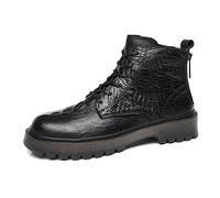 WGFJKI Round Toe Boots for Men Crocodile Print Double Back Zip Leather Anti-Slip Waterproof Wearable Fashion Dress