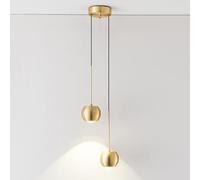 WGFJKI Spherical Brass Pendant Light, Copper Bedside Hanging Lamp with Lens Lampshade, LED Chandelier - 4000K, Bedroom Lighting Suspension Lamps, Nordic Minimalist Drop Lights
