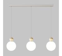 WGFJKI Spherical Pendant Light, Cream Metal Long Plate Hanging Lamp with Spherical Acrylic Shade, Dining Room Lighting Suspension Lamps, G9 Chandelier, Minimalist Drop Lights