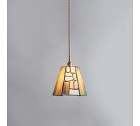 WGFJKI Stained Glass Pendant Light 1-light Art Pendant Lamp Vintage Brass Long Hanging Ceiling Light, Retro Morrcan Geometric Water-patterned Glass Suspended Lighting Kitchen Island