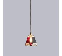 WGFJKI Stained Glass Pendant Light 1-light Art Pendant Lamp Vintage Brass Long Hanging Ceiling Light, Retro Morrcan Geometric Water-patterned Glass Suspended Lighting Kitchen Island