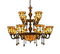 WGFJKI Style Multi-Head Chandeliers Double Layer Stained Glass Shade LED Ceiling Light E27-12 Lights Crystal Pendant Lighting Fixtures for Bedroom Living Room Decoration