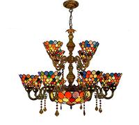 WGFJKI Style Multi-Head Chandeliers Double Layer Stained Glass Shade LED Ceiling Light E27-12 Lights Crystal Pendant Lighting Fixtures for Bedroom Living Room Decoration