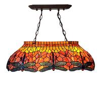 WGFJKI Style Red Dragonfly Chandelier Stained Glass Ceiling Light Metal Adjustable Hanging Pendant Lighting Fixtures for Bedroom Living Room Cafe Bar