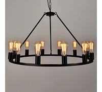 WGFJKI Vintage Farmhouse Black Wagon Wheel Chandelier Round 12 Light Industrial Metal Pendant Light Fixture with Adjustable Chain for Dining Room Rustic Lighting Décor for Home or Restaurant