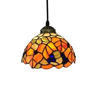 WGFJKI Vintage Pendant Ceiling Lights, Style Hanging Lights for Kitchen Feuille Flowers Pattern Adjustable Height Chandelier Handmade Stained Glass for Living Room Lamp E27 20Cm