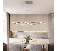 WGFJKI Wave LED Pendant Light Curl Linear Adjustable Hanging Lamp Nordic Style Spiral Chandelier for Kitchen Island Dining Table Living Room,Grey+Warm Light-100cm