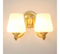 WGFJKI White Globe Frosted Glass Lampshade Wall Light Mid Century Gold Wall Sconce Brass Art Deco Wall Lamp for Living Room Bedroom Hallway Stairs Corridor Mirror(Double-head)