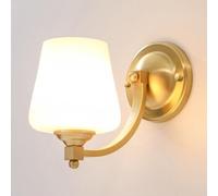 WGFJKI White Globe Frosted Glass Lampshade Wall Light Mid Century Gold Wall Sconce Brass Art Deco Wall Lamp for Living Room Bedroom Hallway Stairs Corridor Mirror(Single-head)