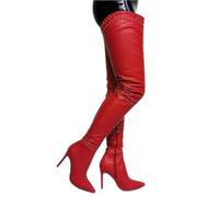 WGFJKI Womens Thigh High Over The Knee Boot Stiletto Heel Hook Zipper Boots Ladies Stage Performance Boots Party Club Boot,Red-40