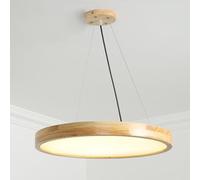 WGFJKI Wooden Disc Pendant Light, Ultra-Thin Rubber Wood Hanging Lamp with Acrylic Panel Lampshade, LED Chandelier - 18W, Dining Room Suspension Lamps, Nordic Drop Lights