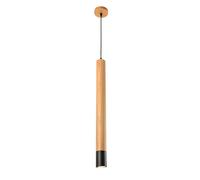 WGFJKI Wooden Long Tube Pendant Light, Log Hanging Lamp with Metal Shade, GU10 Lighting Fixture, Dining Room Decorative Suspension Lamps, Minimalist Long Tube Drop Lights for Bedside