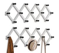 WGFKVAS 2 Pack Expandable Coat Rack, Accordion Wall Hanger, Wooden Hat Rack Wall Mounted, Accordion Hook for Mugs, Cap, Coats, 13 Hooks (Pegs), White