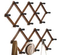 WGFKVAS Expandable Coat Rack 2pcs, Wooden Wall Mounted Hat Rack, Accordion Wall Hangers Hat Hooks for Keys, Hat, Jackets, Coffee Mug, Purses, Necklaces, Towels, Cap, Leash, Scarves, Kitchenware, Bag