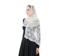 Wgior Catholic Chapel Veil - Floral Mantilla Head Covering for Church, Prayer, and Modesty - Soft Rectangular Shawl, Ivory, Medium