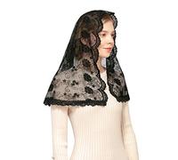 Wgior D Shape Catholic Church Veil Chapel Veils Latin Mass Head Covering Scarf Mantilla - black - Large
