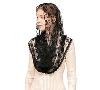 Wgior Embroidered Lace Chapel Veil Infinity Mantilla Veils Catholic Church veil Latin Mass Head Covering Scarf - black - Large