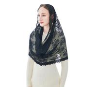 Wgior Infinity Catholic Church Veil Lace Mantilla Veils Latin Mass Head Covering Chapel Scarf, Black, Medium