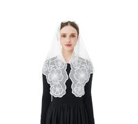 Wgior Lace Chapel Veil with Virgin Mary and Jesus Embroidery - Soft, Full-Length Veil for Prayer and Worship, White, Medium