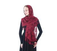 Wgior Rose Rectangular Chapel Veil Scarf Catholic Church Veils Mantilla Wrap Shawl Mass Head Covering, Burgundy, 59*25-1/2 inches