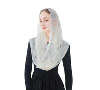 Wgior Soft Infinity Catholic Church Veil Lace Chapel Veils Latin Mass Head Covering Scarf Mantilla, Ivory, Medium