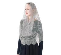 Wgior Spanish Infinity Veils for Church Lace Chapel Veils Catholic Church Veil Latin Mass Head Covering Scarf Mantilla, Gray, Medium