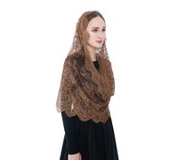 Wgior Spanish Infinity Veils for Church Lace Chapel Veils Catholic Church Veil Latin Mass Head Covering Scarf Mantilla, Brown, Medium
