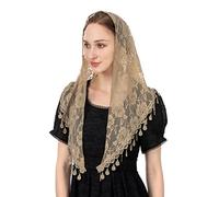 Wgior Triangle Veil for Church - Lace Chapel Catholic Mass Head Covering Scarf Mantilla for Women, Beige, One Size