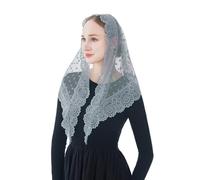 Wgior Triangle Vintage Inspired Lace Chapel Veils Catholic Mass Head Covering Scarf Mantilla Veils for Church, Gray, Large