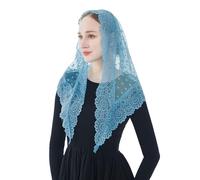 Wgior Triangle Vintage Inspired Lace Chapel Veils Catholic Mass Head Covering Scarf Mantilla Veils for Church, Sky Blue, Large