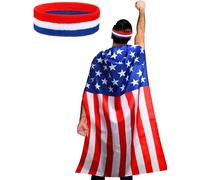 Wgudzpj American Flag Cape USA Patriotic Flag Costume Accessory Headband for 4th of July Independence Day Celebration Adult Men Women
