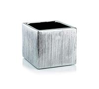 WGV Ceramic Cube Vase Width 6.5" Height 6" (Fits 6" Pot) Elegant Modern Block Square Floral Planter Terrarium Container Table Dresser for Event Accent Home Office Decor Silver Textured 1 Piece