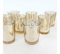 WGV Gold Speckled Tea Light Votive Candle Holder 2.2x2.75, Small Tiny Utility Cylinder Mercury Glass Vase, Home Accent Decor, 6 Pieces
