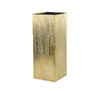 WGVI CSB0512GX Etched Ceramic Tall Square Block Vase, 12"H, Gold Scratched