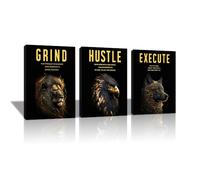 WGYANHY 3 Pcs Modern Inspirational Canvas Wall Art Set Motivational Words Lion Animal Posters And Prints Perfect For Living Room Home Decor (w7571,50x70cm x3pcs With frame)