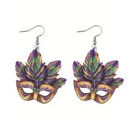 WGYYUANOU Mardi Gras Mask Design Dangle Earrings Party Cartoon Style Wooden Jewelry Carnival Female Ear Ornaments