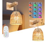 wgzixezn Rattan Woven Wall Light Battery Operated Wireless Boho Rattan Wall Lights with Dimmable Bulbs Remote 12-Color RGB Rechargeable Lamps for Bedroom Living Room Hallway Indoor Lighting