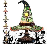 wgzixezn Witch Hat Lamp Stained Glass Witch Hat Lamp Witch Hat with Light LED Creative Table Lamp Night Light with Usb Port Handmade Gothic Witch Hat Night Light Suitable for Bedroom Decor