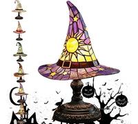 wgzixezn Witch Hat Lamp Stained Glass Witch Hat Lamp Witch Hat with Light LED Creative Table Lamp Night Light with Usb Port Handmade Gothic Witch Hat Night Light Suitable for Bedroom Decor