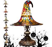 wgzixezn Witch Hat Lamp Stained Glass Witch Hat Lamp Witch Hat with Light LED Creative Table Lamp Night Light with Usb Port Handmade Gothic Witch Hat Night Light Suitable for Bedroom Decor