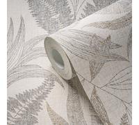 Livingwalls Wallpaper 396545 with Palm Leaves in Beige, Cream, High-Quality Floral Wallpaper with Fine Structure and Metallic Effect in Gold, 10.05 m x 0.53 m, Made in Germany