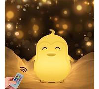 WHA&DARREN Large Penguin Night Light for Kids, Bedside Lamp for Child, Silicone Nursery Lamp for Breastfeeding, Eye Caring, Adjustable Brightness & Color, Touch + Remote Control