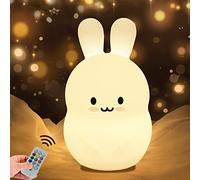 WHA&DARREN Large Rabbit Night Light for Kids, Bedside Lamp for Child, Silicone Nursery Lamp for Breastfeeding, Eye Caring, Adjustable Brightness & Color, Time Setting.