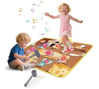 Whack a Mole Game Playmat, Interactive Constructive Smack Moles Musical Play Mat for 2 3 4 5 6 Years Old Kids, Boys Girls Music Toys with 2 Hammers, Educational Toy for Toddlers (Yellow)