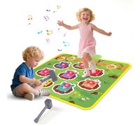 Whack a Mole Game Playmat, Interactive Constructive Smack Moles Musical Play Mat for 2 3 4 5 6 Years Old Kids, Boys Girls Music Toys with 2 Hammers, Educational Toy for Toddlers (Green)