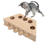 Whack-a-Mole Interactive Wooden Cat Toy, Solid Wood Cat Puzzle Toy for Indoor Cats Kittens, Interactive Catch Mice Game for Pets Exercise & Boredom Relief, Suitable for All Ages Cats