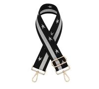 Whakano Bag Strap with Five-Pointed Star, 5 cm Wide Adjustable Shoulder Strap, Shoulder Strap 75-130 cm, Women's Shoulder Strap for Handbags, Strap, Bags, Handbags, Black Silver, Golden Buckle
