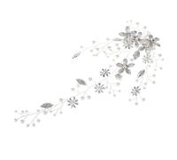 Whakano Flower Hair Jewellery Pearl Headpiece with Leaves, Bridal Jewellery Hair, Crystal Hair Bands Women, Communion Headpiece for Women and Girls, Bridesmaids, Valentine's Day, Party, Silver